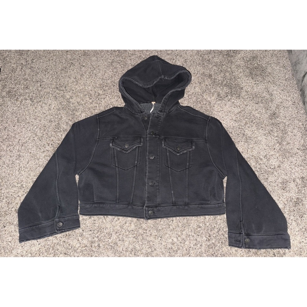 Free People Jacket Womens M Grey Cropped Dreamer Hoodie‎ Sweatshirt Big Sleeve